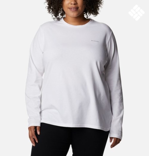 Women's Columbia Sun Trek Long Sleeve Sweatshirts White | Plus Size CA-J1360